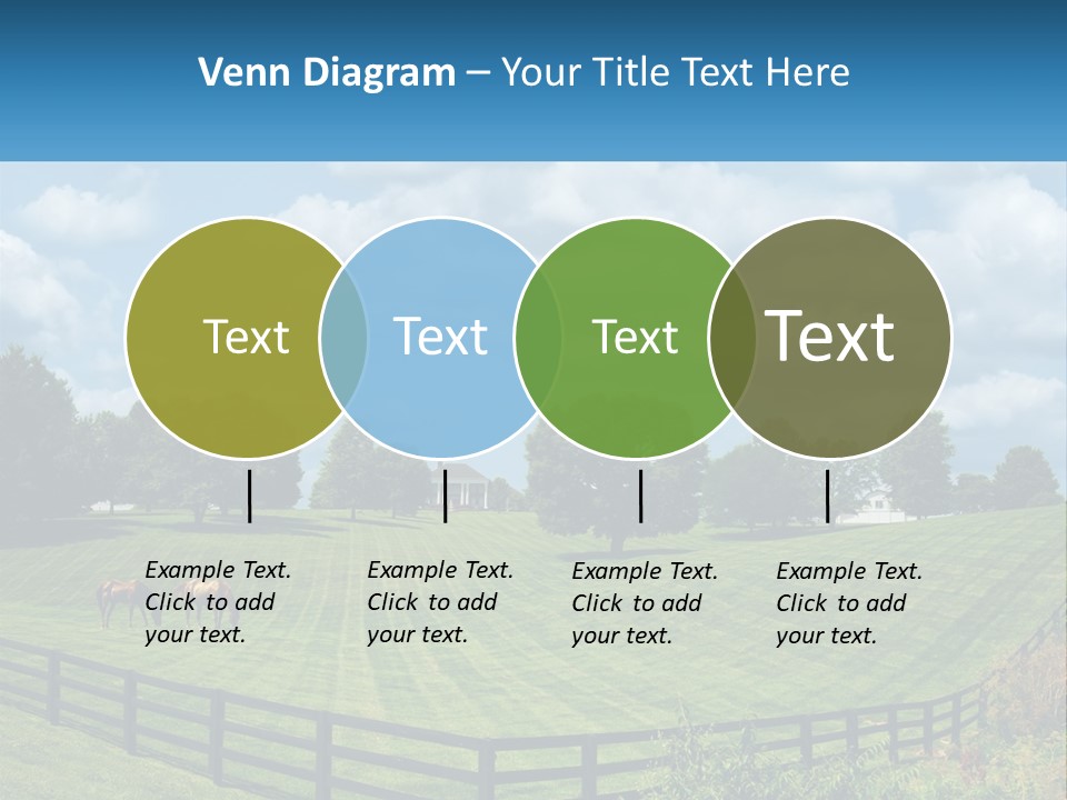 Two Horses Grazing In A Field With A House In The Background PowerPoint Template