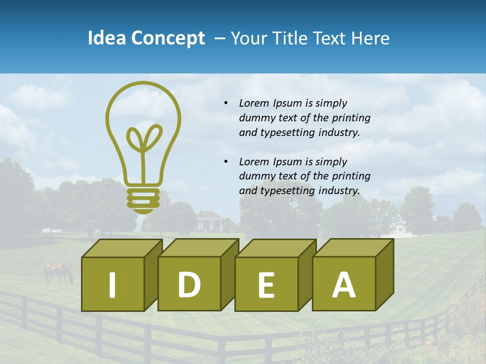 Two Horses Grazing In A Field With A House In The Background PowerPoint Template