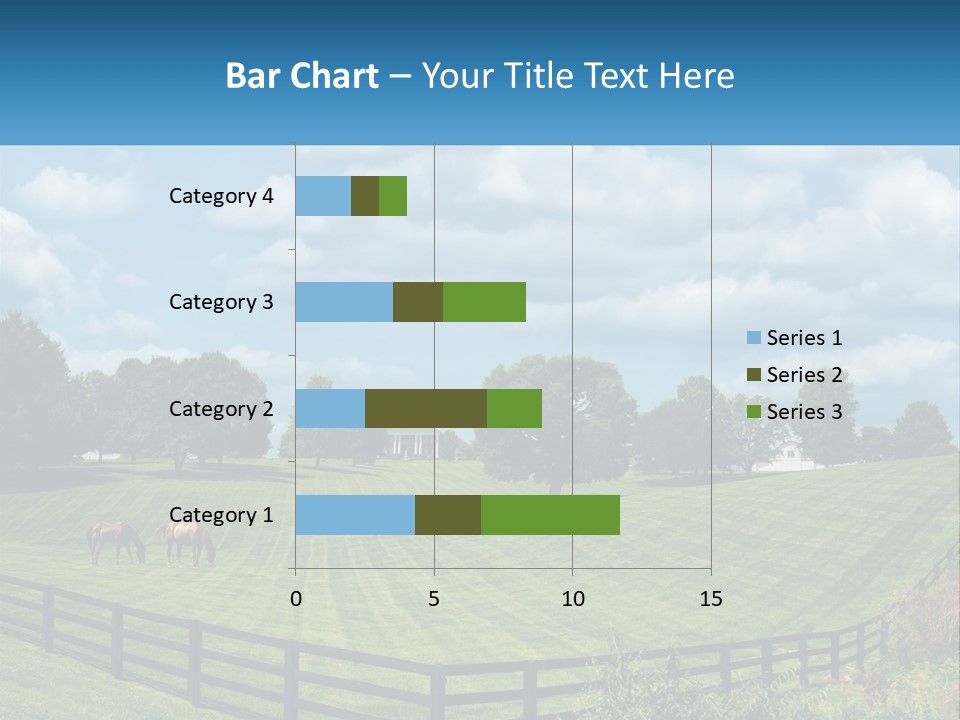 Two Horses Grazing In A Field With A House In The Background PowerPoint Template