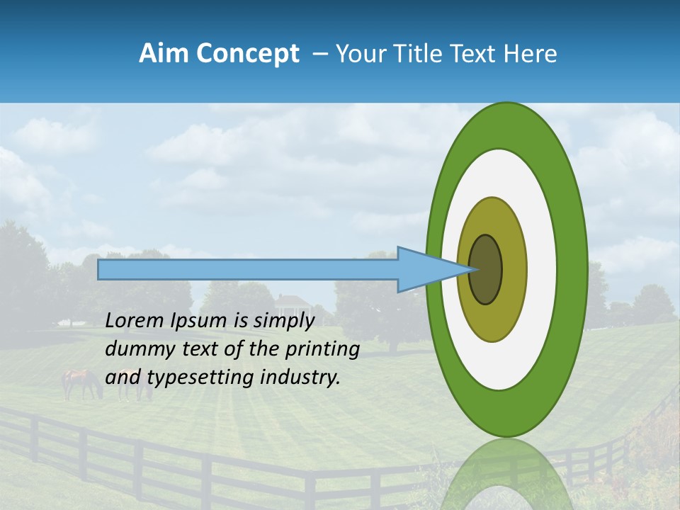 Two Horses Grazing In A Field With A House In The Background PowerPoint Template