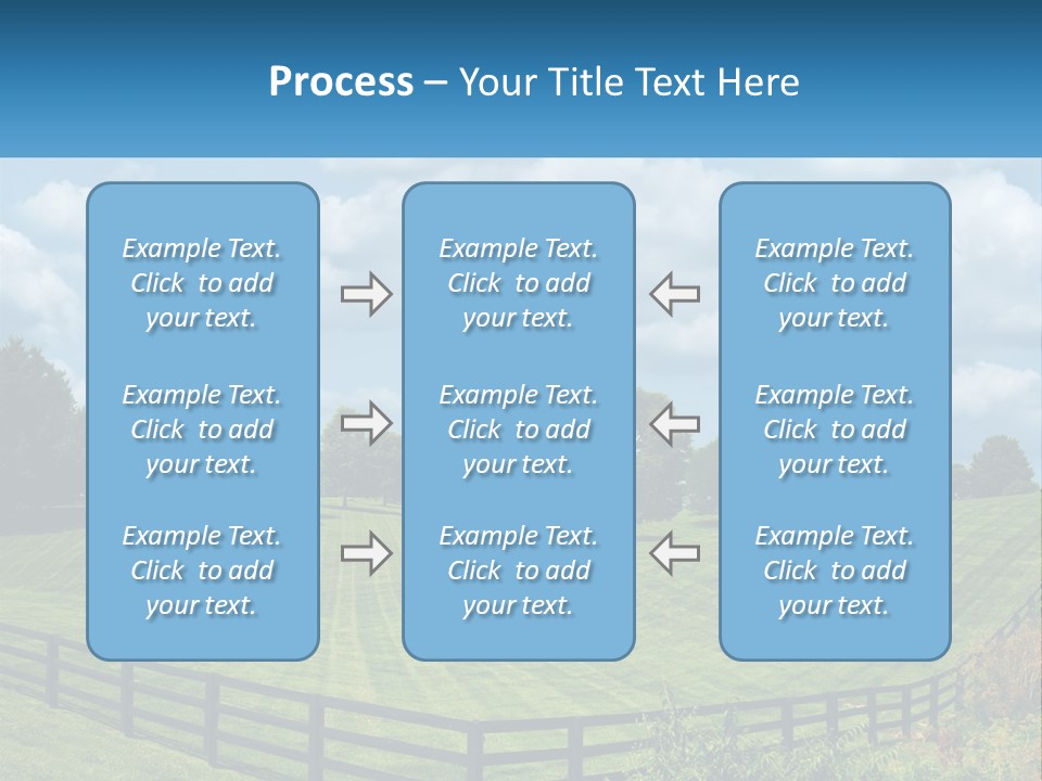 Two Horses Grazing In A Field With A House In The Background PowerPoint Template