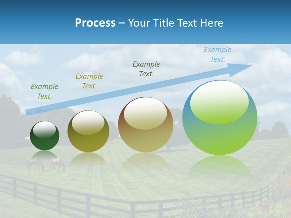 Two Horses Grazing In A Field With A House In The Background PowerPoint Template