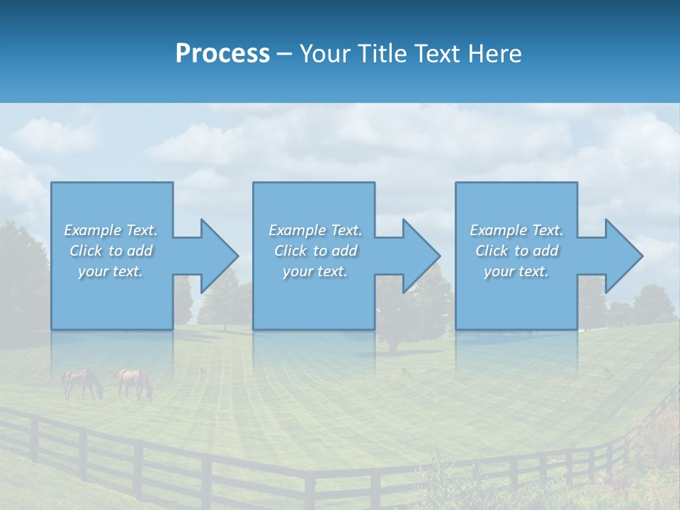 Two Horses Grazing In A Field With A House In The Background PowerPoint Template