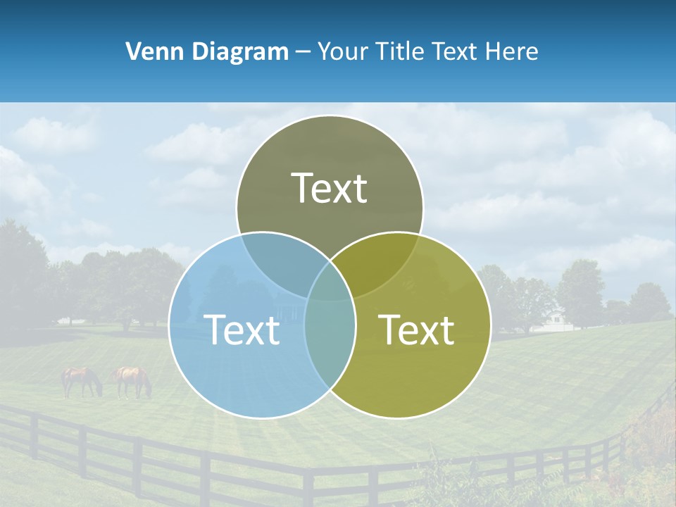 Two Horses Grazing In A Field With A House In The Background PowerPoint Template