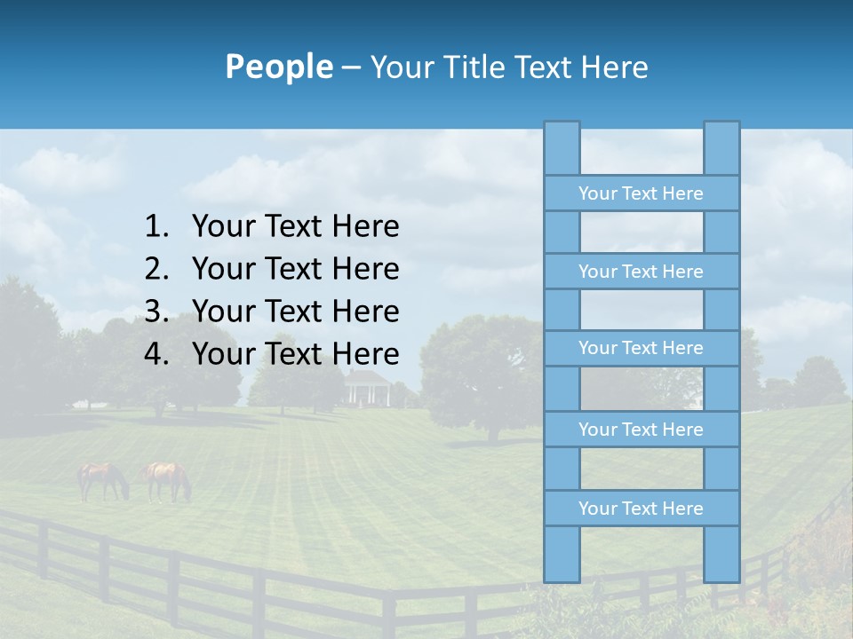 Two Horses Grazing In A Field With A House In The Background PowerPoint Template