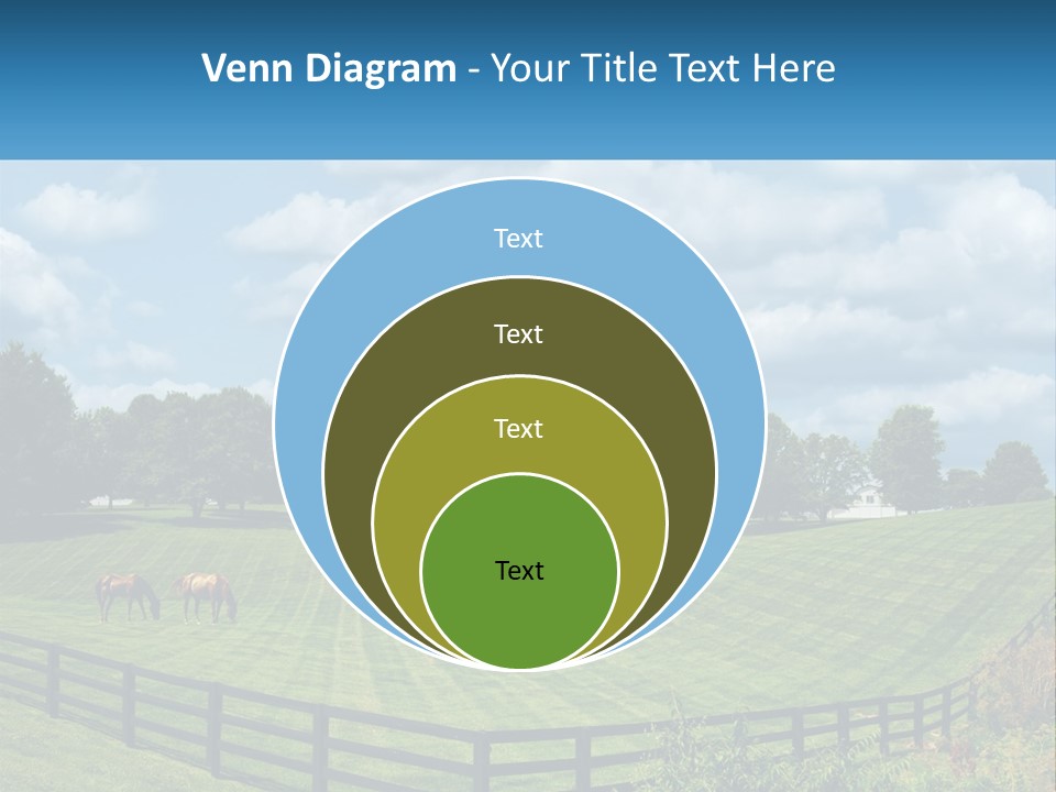 Two Horses Grazing In A Field With A House In The Background PowerPoint Template