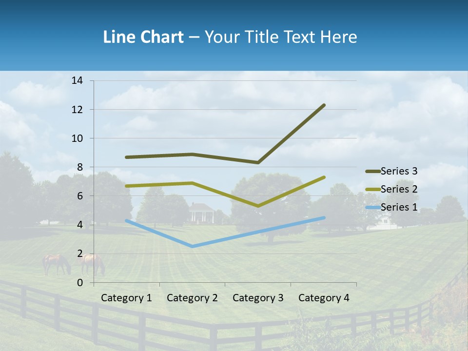 Two Horses Grazing In A Field With A House In The Background PowerPoint Template