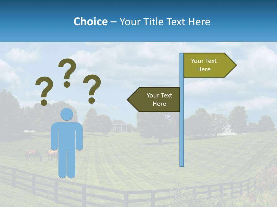 Two Horses Grazing In A Field With A House In The Background PowerPoint Template