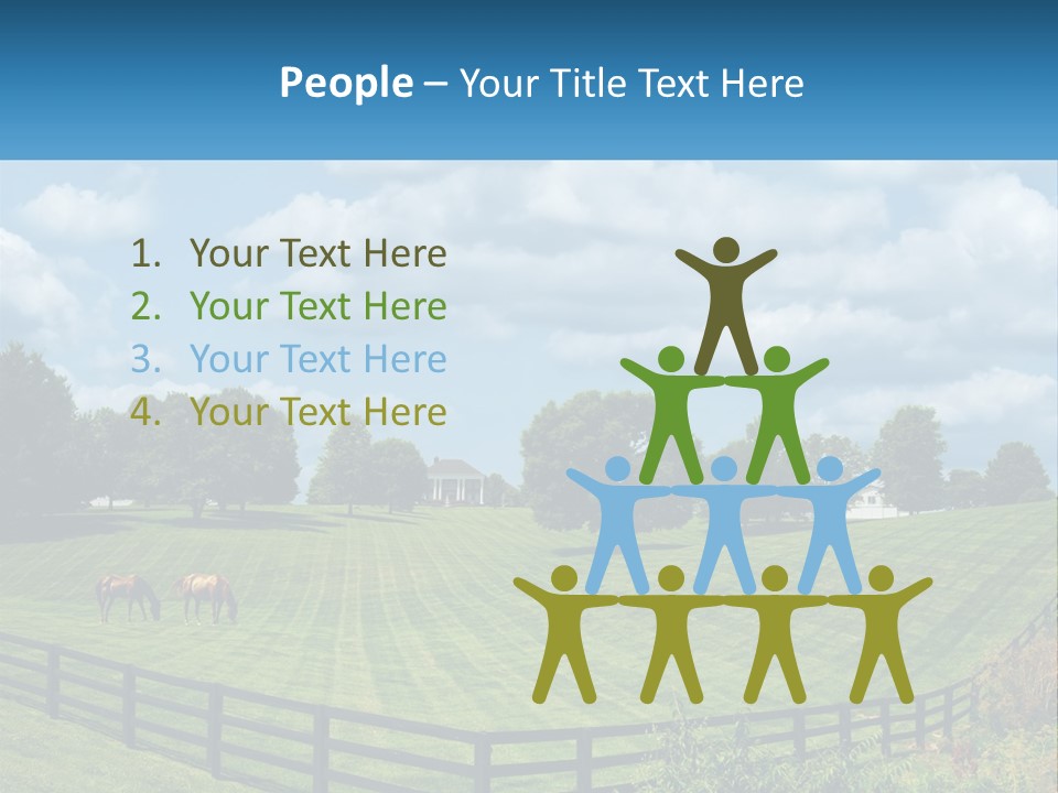 Two Horses Grazing In A Field With A House In The Background PowerPoint Template