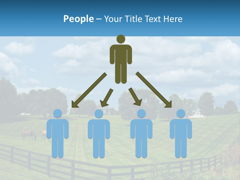 Two Horses Grazing In A Field With A House In The Background PowerPoint Template