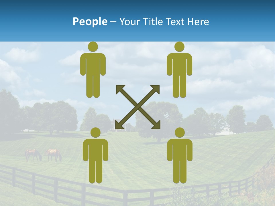 Two Horses Grazing In A Field With A House In The Background PowerPoint Template