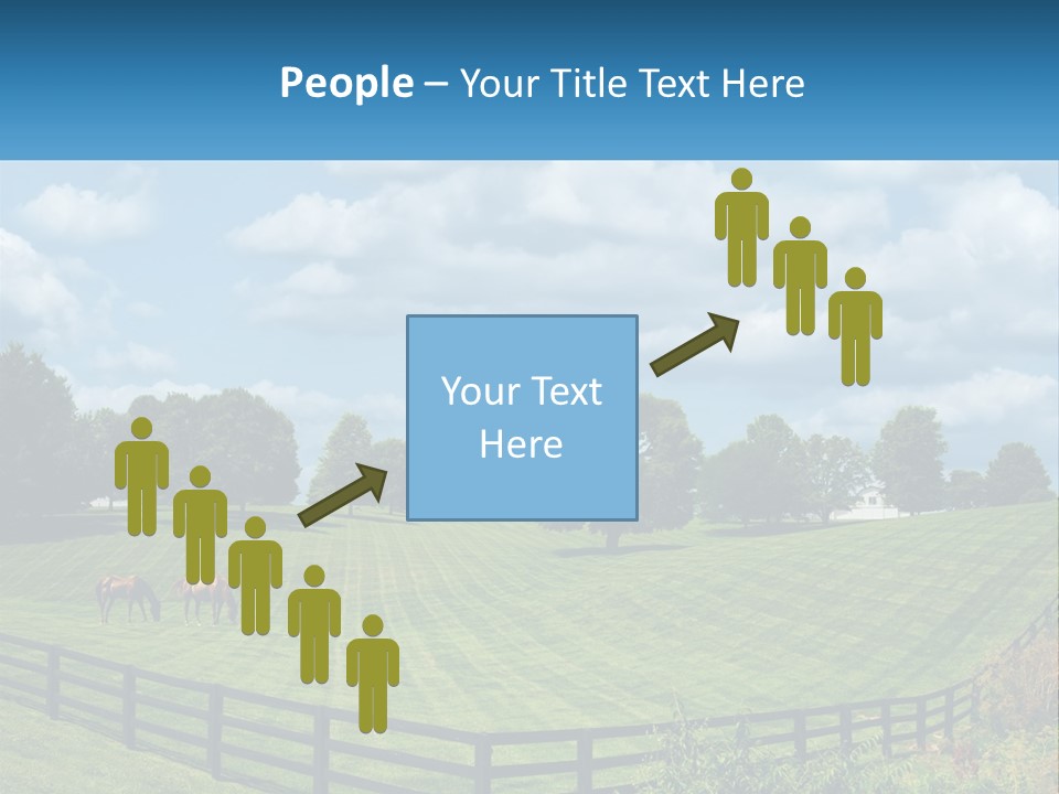 Two Horses Grazing In A Field With A House In The Background PowerPoint Template