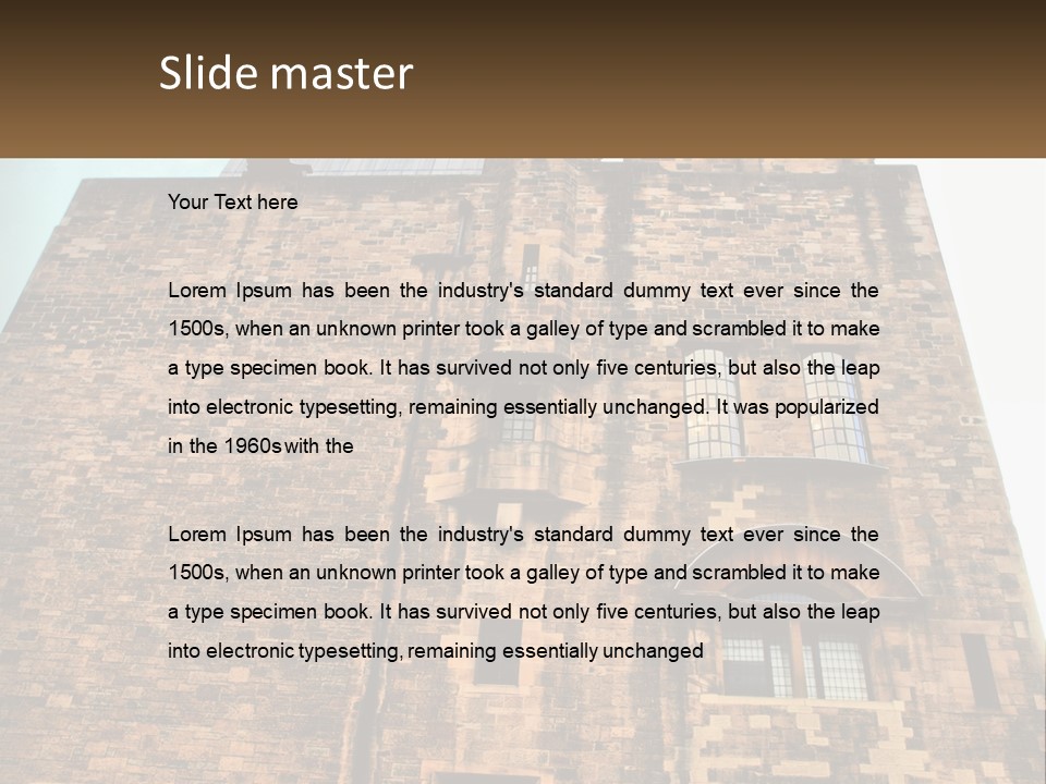 A Tall Brick Building With Windows And A Sky Background PowerPoint Template