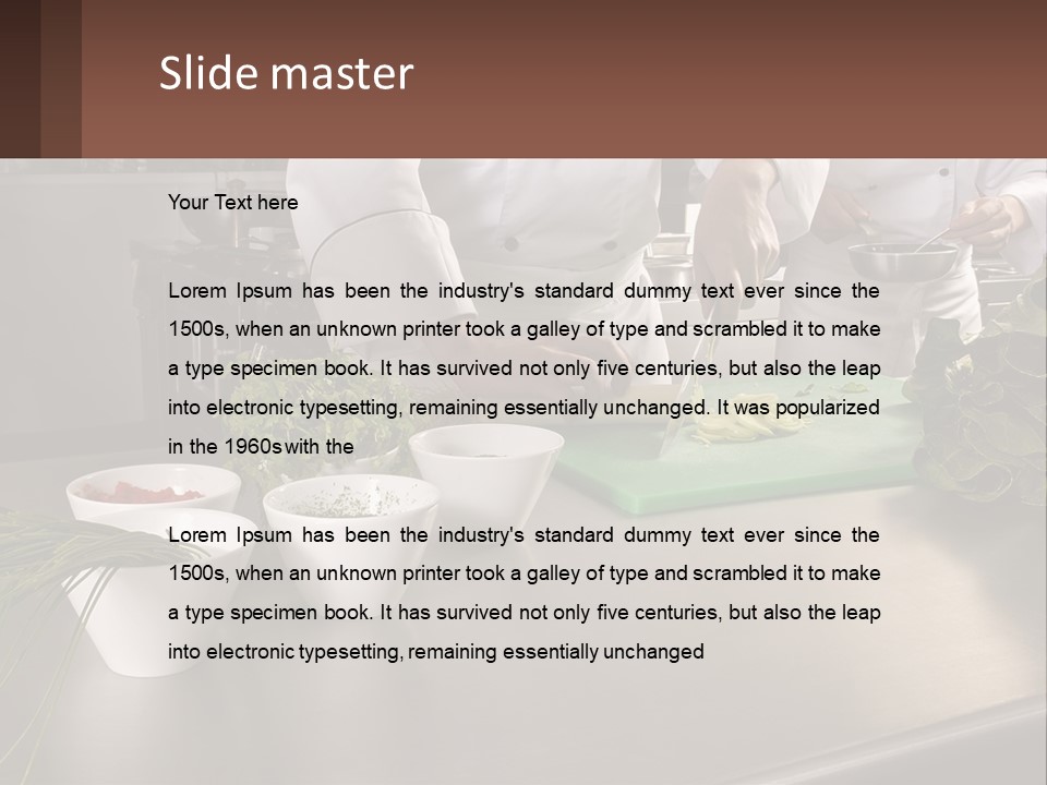 A Group Of Chefs Preparing Food In A Kitchen PowerPoint Template