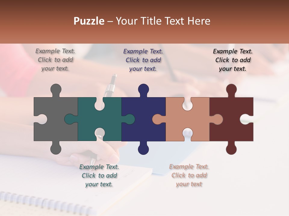 A Group Of People Sitting At A Table Writing On Notebooks PowerPoint Template