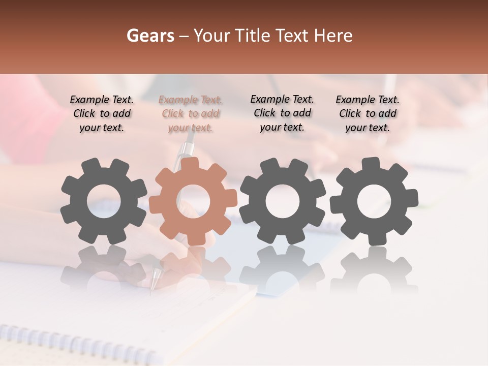 A Group Of People Sitting At A Table Writing On Notebooks PowerPoint Template