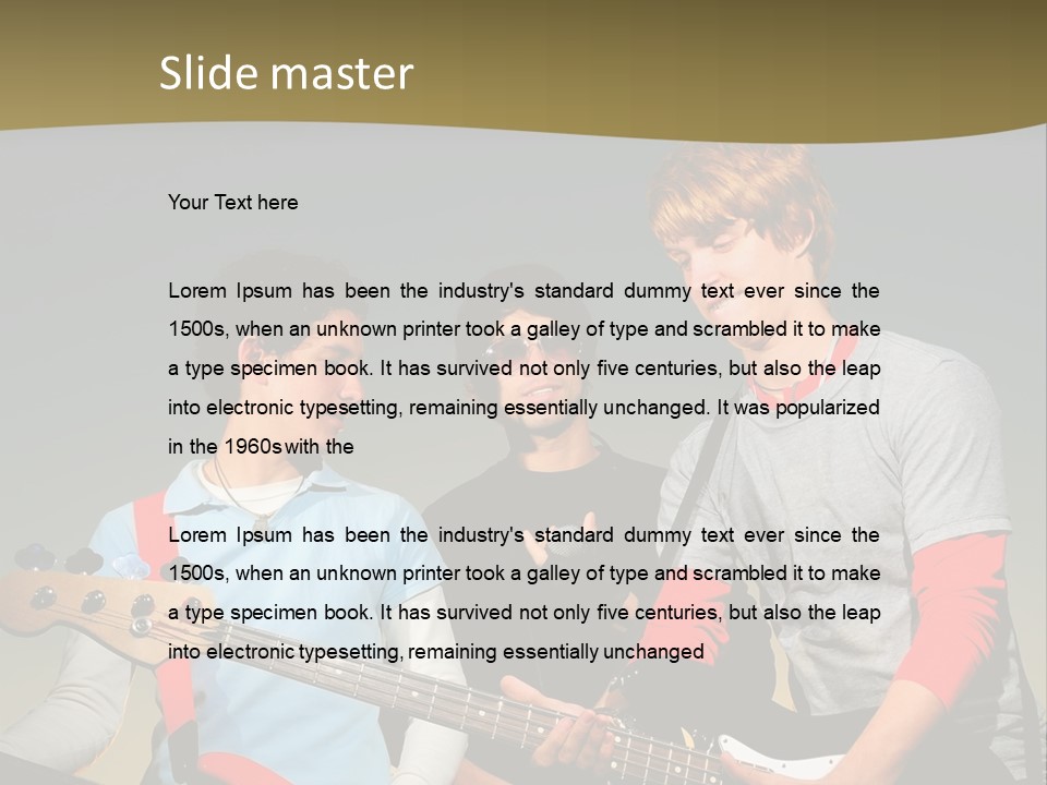 A Group Of Young Men Standing Next To Each Other Holding Guitars PowerPoint Template