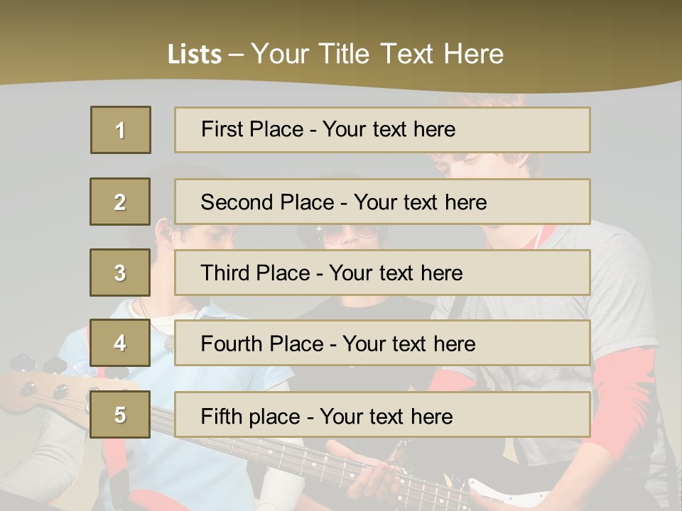 A Group Of Young Men Standing Next To Each Other Holding Guitars PowerPoint Template