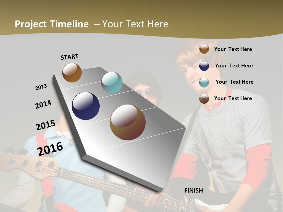 A Group Of Young Men Standing Next To Each Other Holding Guitars PowerPoint Template