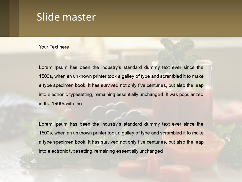 A Table Topped With Glasses Of Juice And Fruit PowerPoint Template