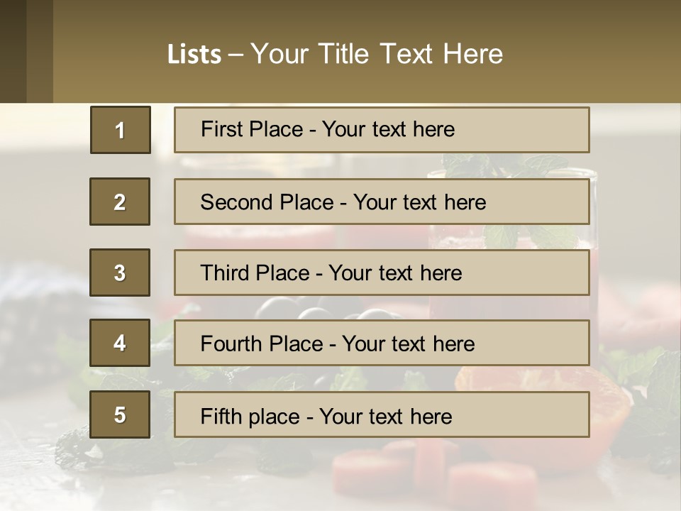 A Table Topped With Glasses Of Juice And Fruit PowerPoint Template