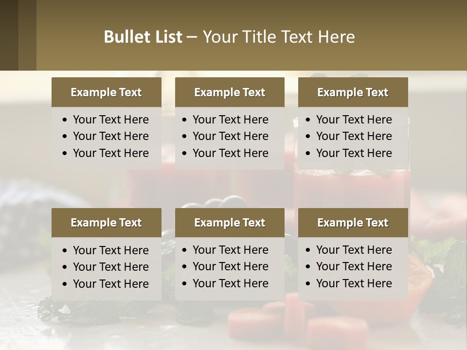 A Table Topped With Glasses Of Juice And Fruit PowerPoint Template