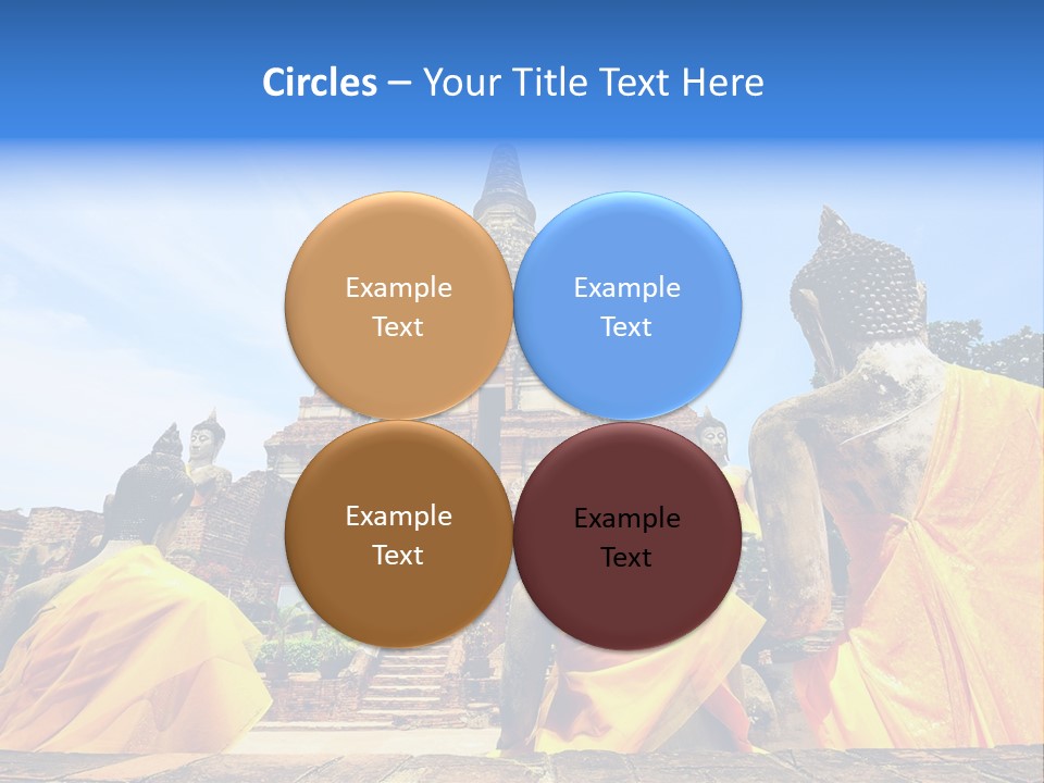 A Group Of Buddha Statues Sitting In Front Of A Building PowerPoint Template