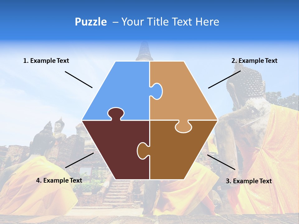 A Group Of Buddha Statues Sitting In Front Of A Building PowerPoint Template