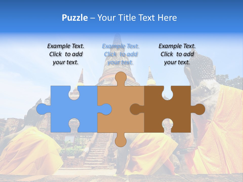 A Group Of Buddha Statues Sitting In Front Of A Building PowerPoint Template