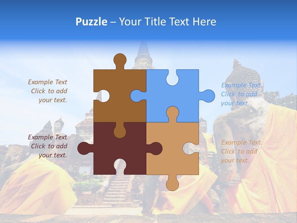 A Group Of Buddha Statues Sitting In Front Of A Building PowerPoint Template