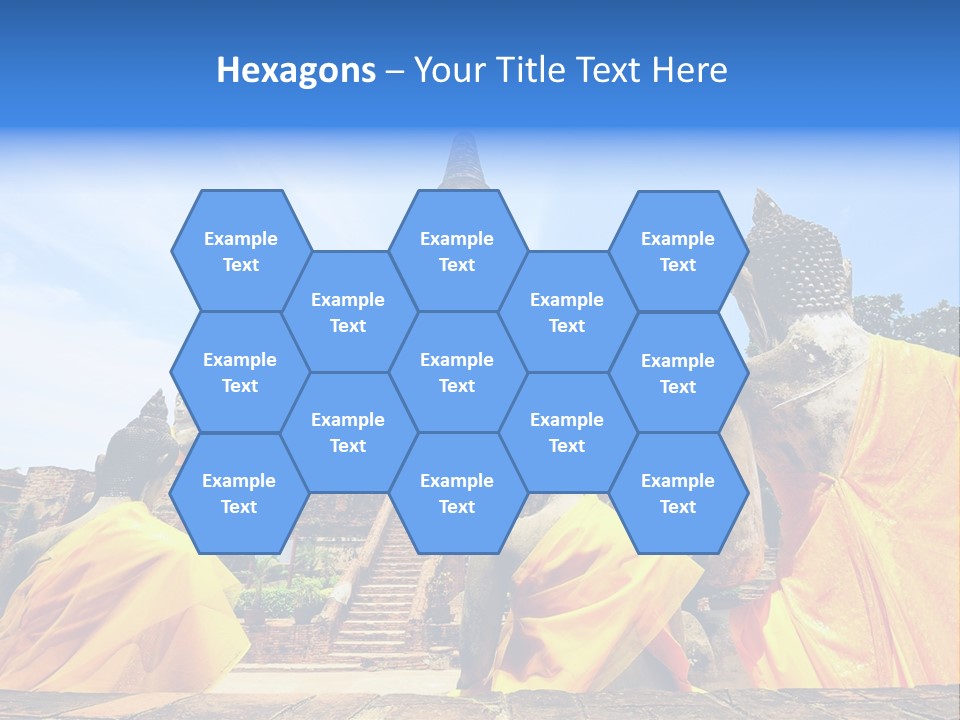 A Group Of Buddha Statues Sitting In Front Of A Building PowerPoint Template