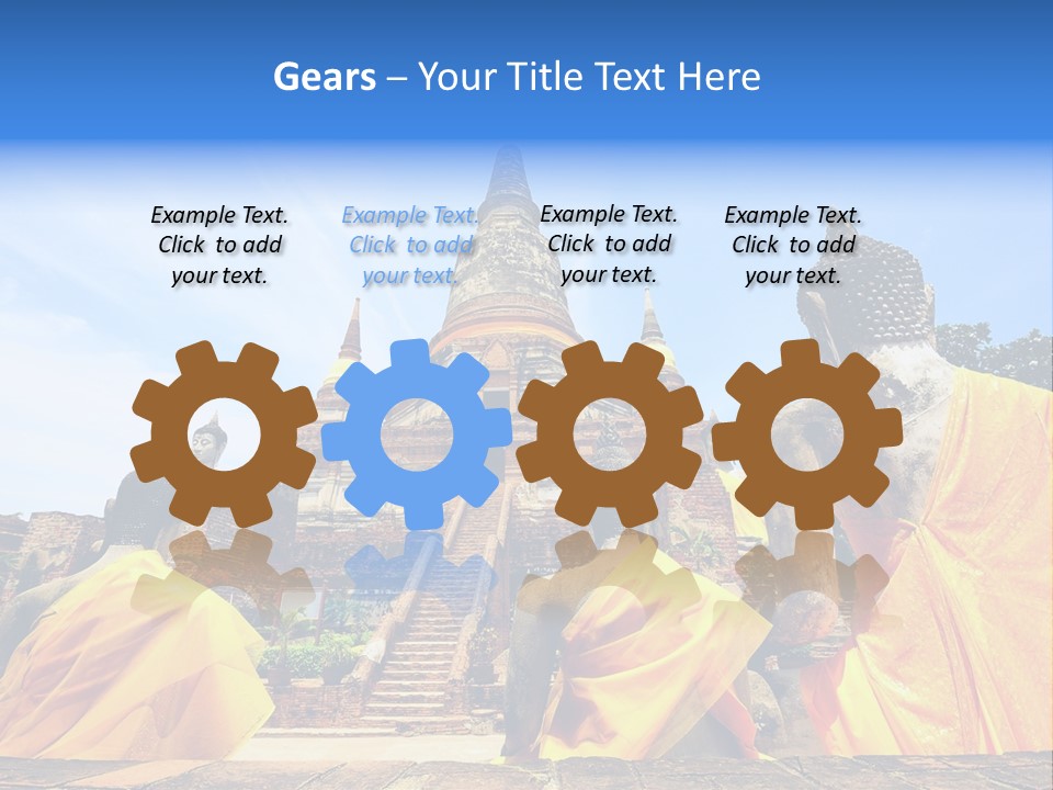 A Group Of Buddha Statues Sitting In Front Of A Building PowerPoint Template