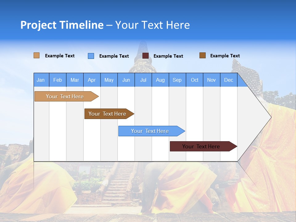 A Group Of Buddha Statues Sitting In Front Of A Building PowerPoint Template
