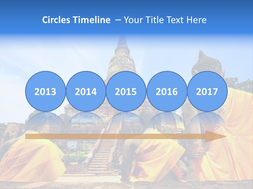 A Group Of Buddha Statues Sitting In Front Of A Building PowerPoint Template