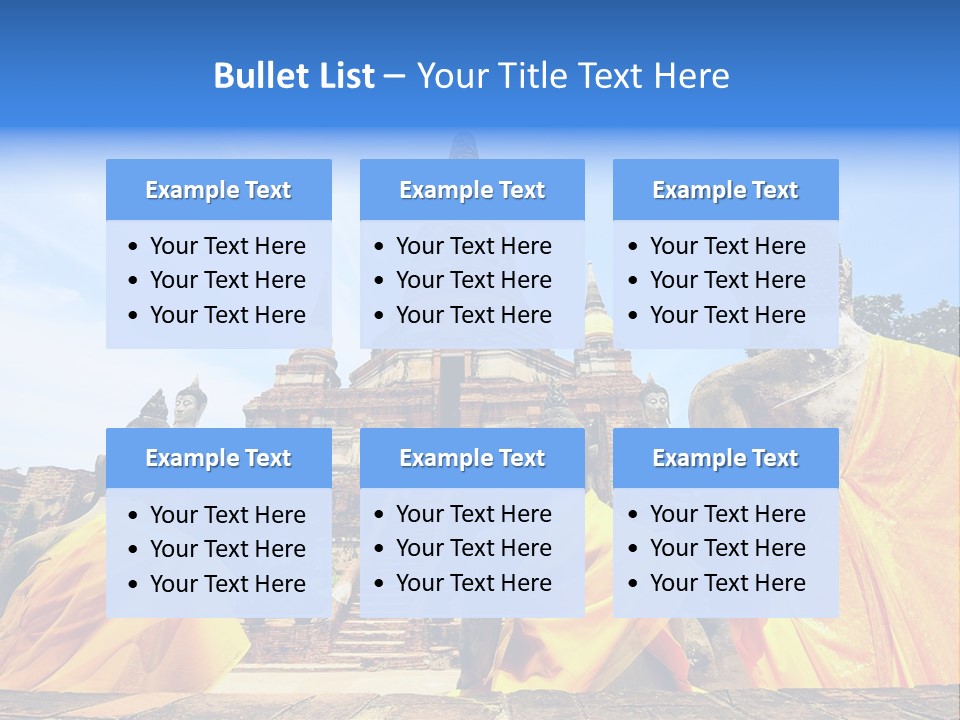 A Group Of Buddha Statues Sitting In Front Of A Building PowerPoint Template