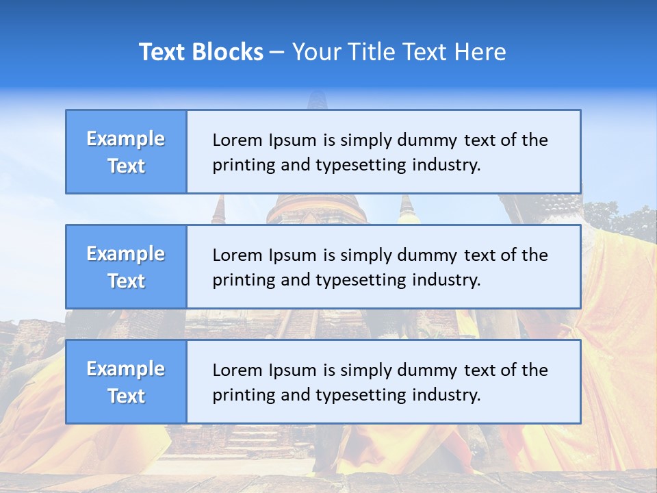 A Group Of Buddha Statues Sitting In Front Of A Building PowerPoint Template