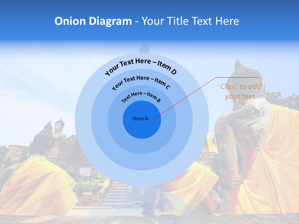 A Group Of Buddha Statues Sitting In Front Of A Building PowerPoint Template