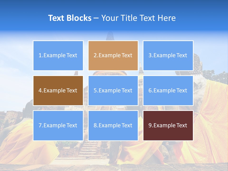 A Group Of Buddha Statues Sitting In Front Of A Building PowerPoint Template