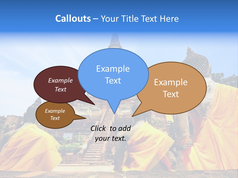 A Group Of Buddha Statues Sitting In Front Of A Building PowerPoint Template