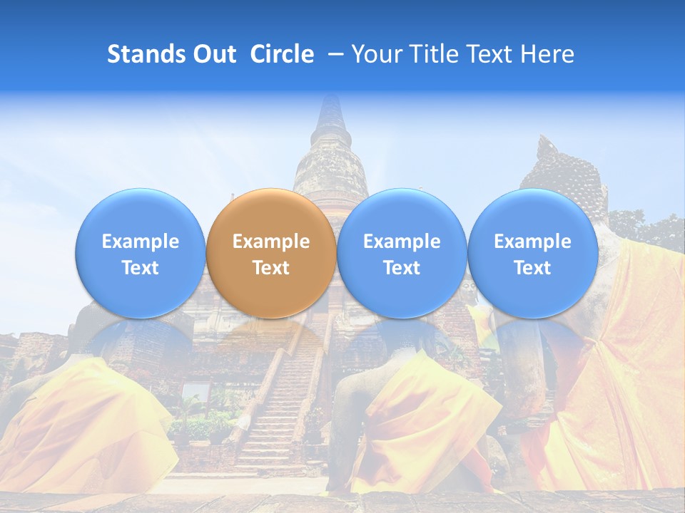 A Group Of Buddha Statues Sitting In Front Of A Building PowerPoint Template