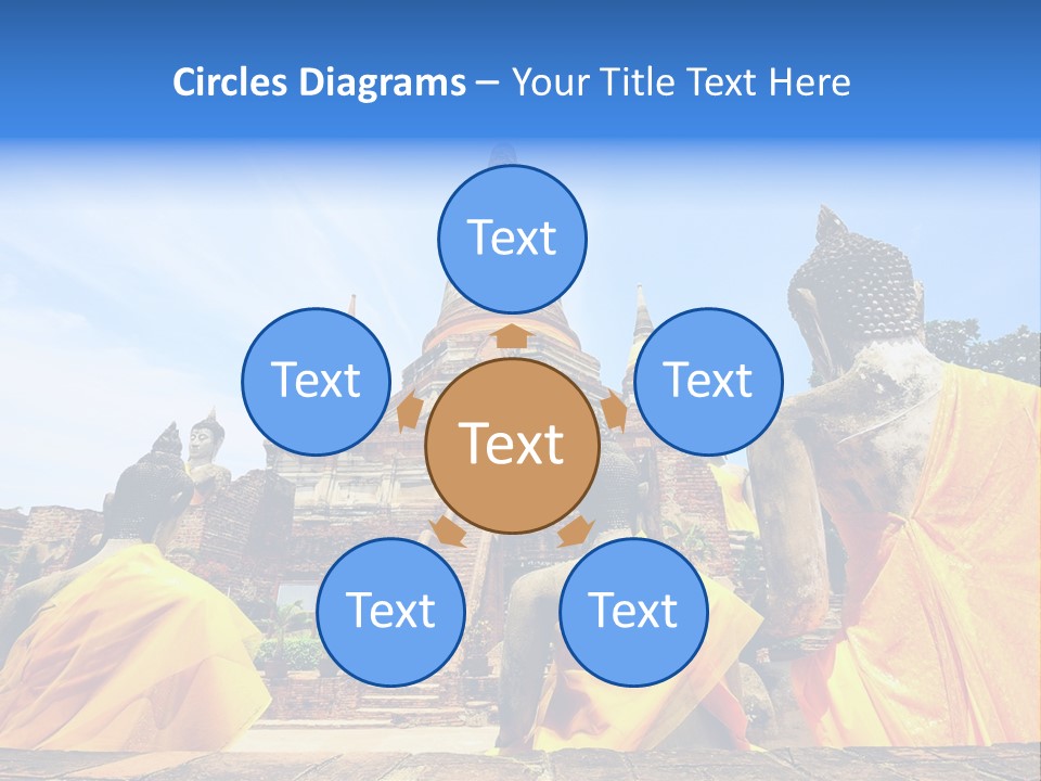 A Group Of Buddha Statues Sitting In Front Of A Building PowerPoint Template