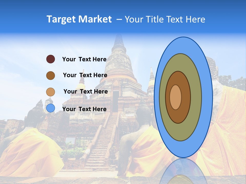 A Group Of Buddha Statues Sitting In Front Of A Building PowerPoint Template