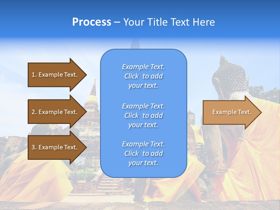 A Group Of Buddha Statues Sitting In Front Of A Building PowerPoint Template