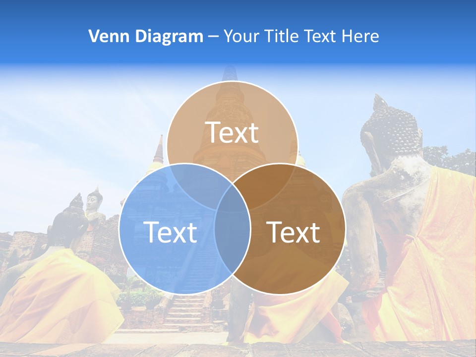 A Group Of Buddha Statues Sitting In Front Of A Building PowerPoint Template