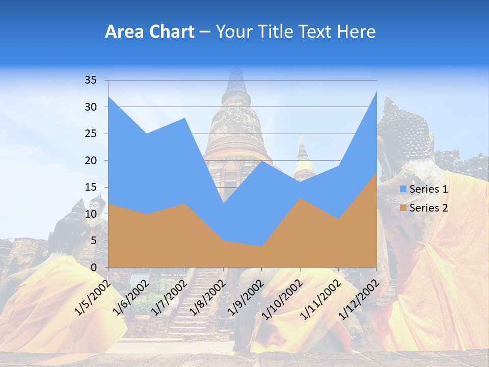 A Group Of Buddha Statues Sitting In Front Of A Building PowerPoint Template