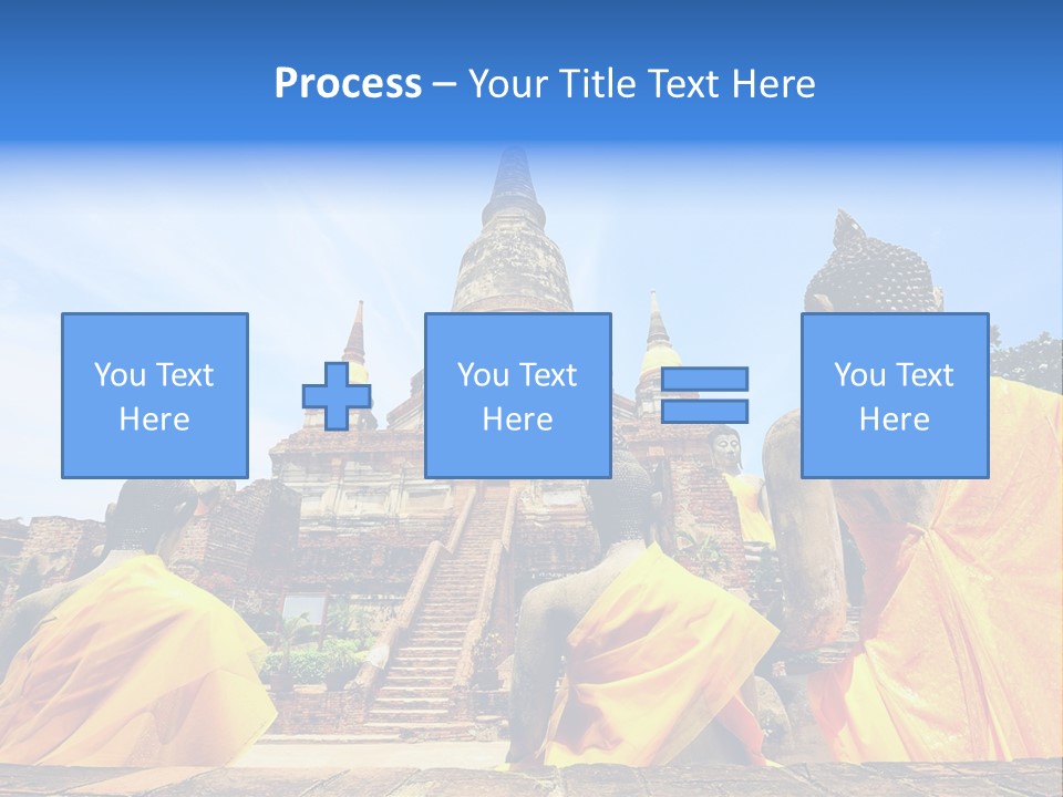 A Group Of Buddha Statues Sitting In Front Of A Building PowerPoint Template