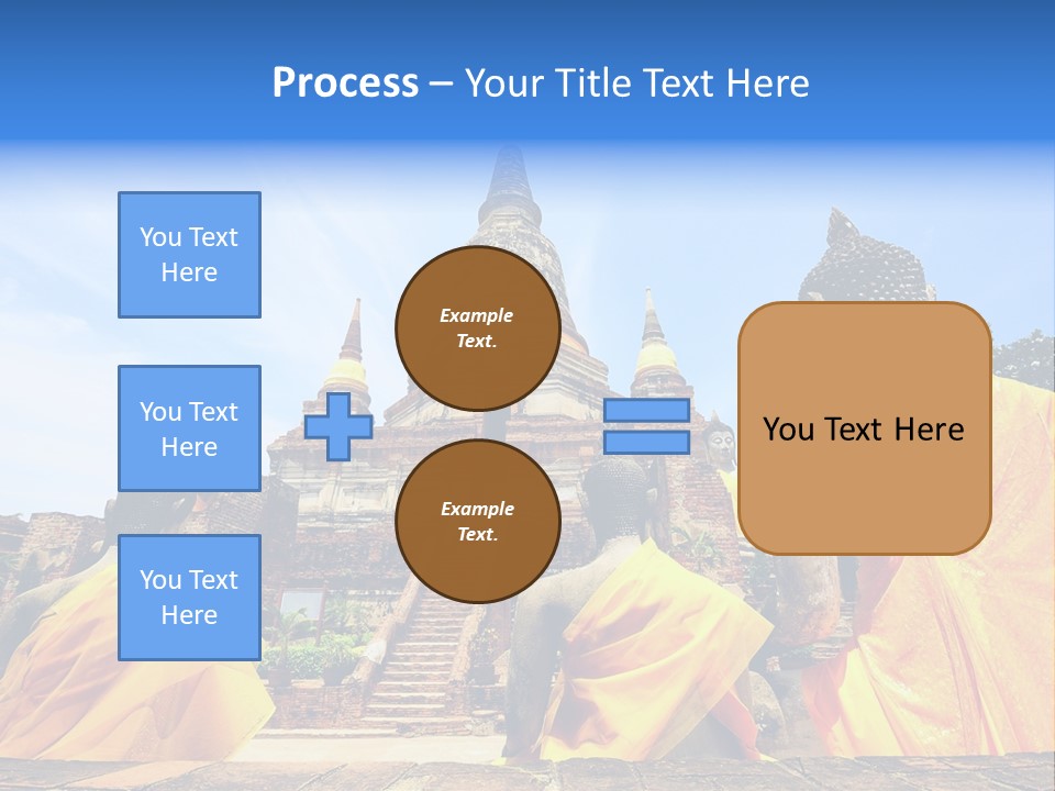 A Group Of Buddha Statues Sitting In Front Of A Building PowerPoint Template