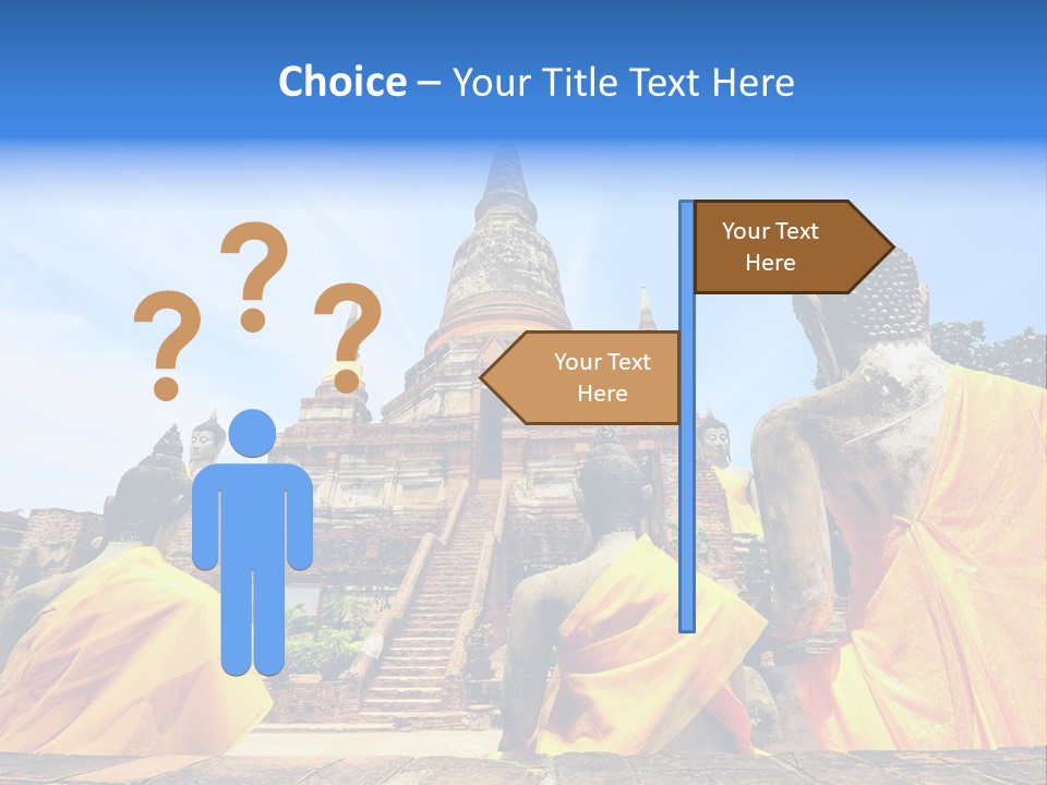 A Group Of Buddha Statues Sitting In Front Of A Building PowerPoint Template