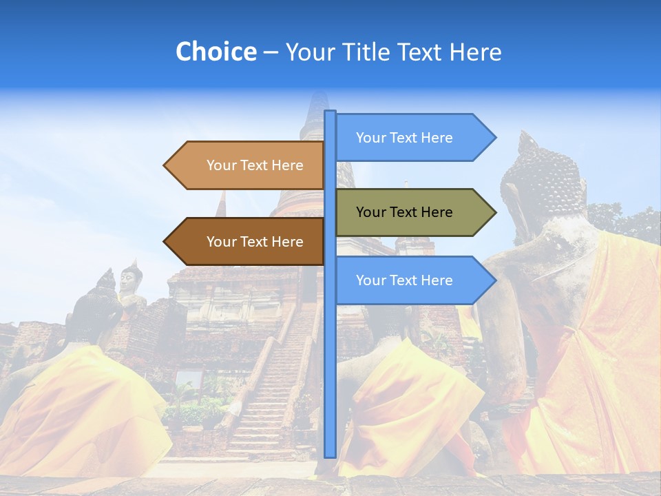 A Group Of Buddha Statues Sitting In Front Of A Building PowerPoint Template
