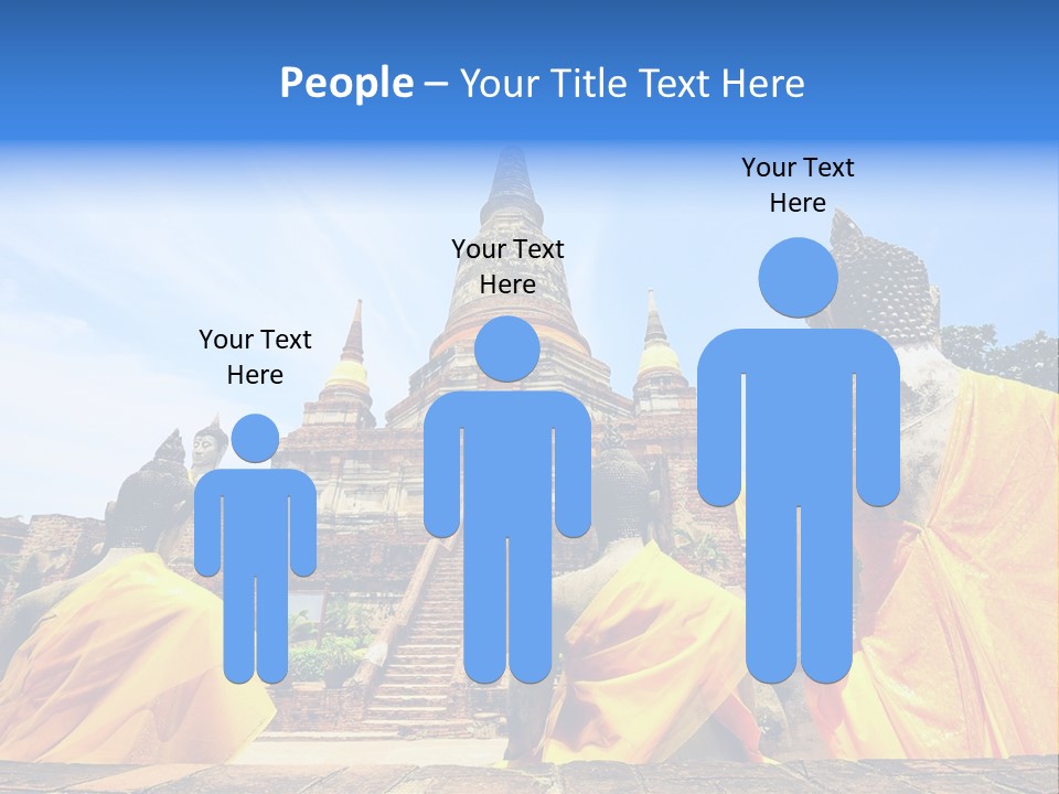 A Group Of Buddha Statues Sitting In Front Of A Building PowerPoint Template